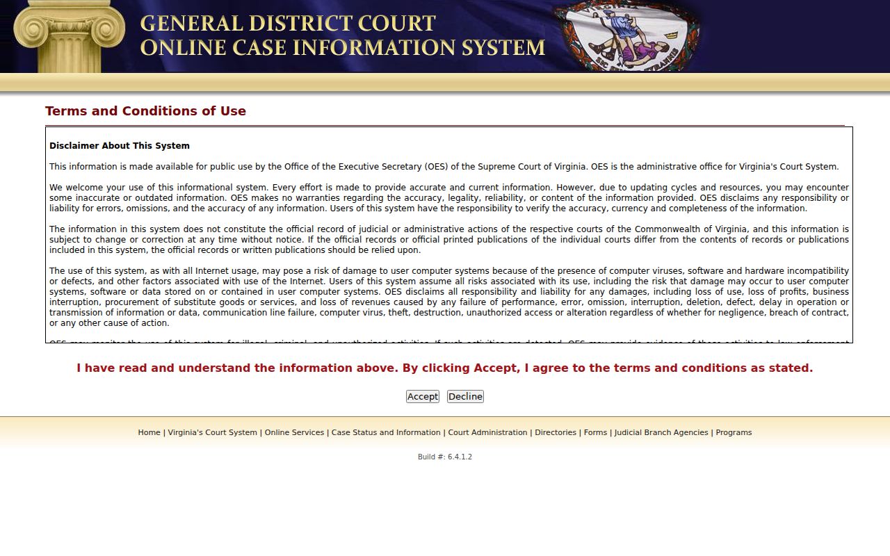 Wise County warrant lookup, Virginia GDC case search landing screen