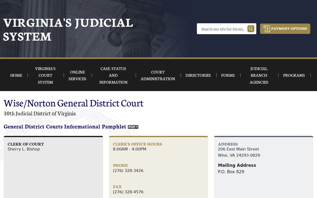 Wise County bench warrant routing, Wise/Norton General District Court schedule
